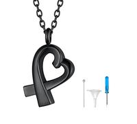 FindChic Collier Pendentif Coeur Ruban Urne Médaillon de Crémation Urne Chat/Chien/Humaines pour Cendres Acier Inoxydable Homme Femme Noir 50+5cm