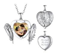 FindChic Collier Personnalisé Photo Aile d'Ange pour Femme Fille Charm Pendentif Photo Dedans Bijoux Gravé pour Anniversaire Saint Valentin Noël
