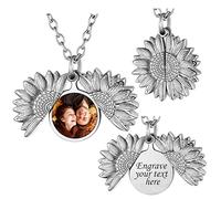 FindChic Collier Tournesol Porte Photo Dedans pour Femme Chaine Tournesol pour femme Collier Personnalisé Photo pour Anniversaire Noël