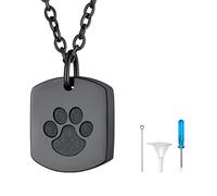 FindChic Collier Urne Funéraire de Crémation Pendentif Urne Chat/Chien/Animaux/Humaines pour Cendres Homme Femme, Patte Chien/Chat Empreinte Carré Noir Acier Inoxydable