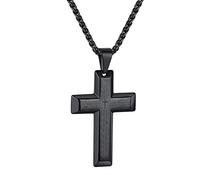 FindChic Pendentif Croix pour Homme Noir Bible Collier Enfant Garcon Chaine Religieuse Cadeau Copain Mari Papa Chaines 55 cm Ajustable