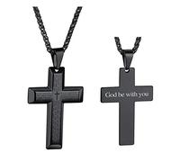 FindChic Pendentif Croix pour Homme Noir Bible Graver Collier Enfant Garcon Chaine Religieuse Cadeau Copain Mari Papa Chaines 55 cm Ajustable