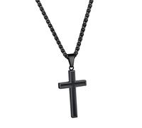 FindChic Pendentif Croix pour Homme Noir Croix Collier Enfant Garcon Chaine Religieuse Cadeau Copain Mari Papa Chaines 55 cm Ajustable