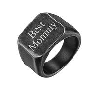 FindChic Personnalisé Prénom Grande Chevaliere pour Homme Acier Inoxydable Gris 72 Bague Texte Gravure Ado Garcon Gros Anneau Plat Large Punk Chunky