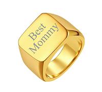 FindChic Personnalisé Prénom Grande Chevaliere pour Homme Acier Inoxydable Or 72 Bague Texte Gravure Ado Garcon Gros Anneau Plat Large Punk Chunky