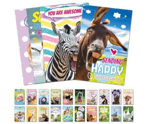 FindFunFine Lot de 58 cartes postales amusantes en forme d'animal - Cartes de vœux uniques « Thinking of You Missing You Missing You » - Cartes postales de 10,2 x 15,2 cm - Cadeaux pour enfants,