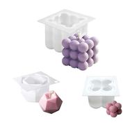 FINDIR 3 Pièces Moule pour Bougies Moule à Bougie en 3D Moules à Bougies En Silicone 3D Cube Boule Silicone Moulle Silicone Resine Epoxy pour la Fabrication de Bougies, Savon