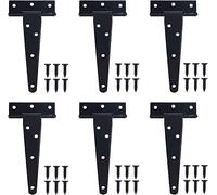 FINDIR 6Pcs Charnières en T 5 Pouces Robuste Charnière Noire Charnières Métallique avec 36 Vis Charnières de Porte de Grange Portail Cabanon Abris de Jardin Extérieur Intérieur