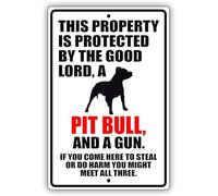 Findkate Panneau en aluminium avec inscription « This Property is Protected by The Good Lord A Pit Bull Dog » - 20,3 x 30,5 cm