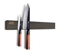 FINDKING Barre Magnétique en Bois de Frêne pour Couteaux, Support Magnétique pour Cuisine, Murale et Réfrigérateur, Installation sans Perçage (46CM, Marron Foncé, Sans Couteaux)