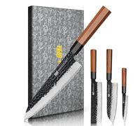 FINDKING Série Dynasty Ensemble de couteaux de cuisine 4PCS, Set de couteaux de chef japonais, Lame en acier à haute teneur en carbone 9Cr18MoV, pour les viandes, les fruits et les légumes