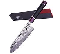 FINDKING Série Eternité, Couteau Santoku japonais avec étui en ABS, Couteau de cuisine professionnel, Lame en acier Damas, pour la viande, les fruits et les légumes, 7 pouces/18CM