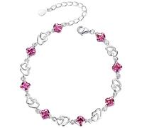 findout améthyste rouge bleu blanc coeur de cristal Bracelet argent rose, pour les femmes les filles.