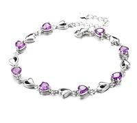 findout améthyste rouge bleu blanc coeur de cristal Bracelet argent rose, pour les femmes les filles.