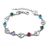 findout améthyste rouge bleu blanc coeur de cristal Bracelet argent rose, pour les femmes les filles.