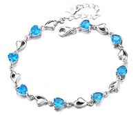findout améthyste rouge bleu blanc coeur de cristal Bracelet argent rose, pour les femmes les filles.