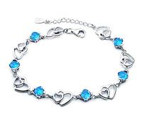 findout améthyste rouge bleu blanc coeur de cristal Bracelet argent rose, pour les femmes les filles.