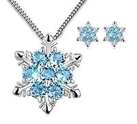 findout Dames Argent Sterling Bleu Cubic Zirconia Flocon de Neige Pendentif Collier .for Femmes Filles. (F1738) (Blue)