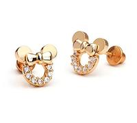 Findout F1784 Boucles d'oreilles creuses plaquées or rose et argent sterling avec cubes de zircons Motif Mickey Mouse Blanc