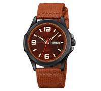 Findtime Montre de sport étanche pour homme avec bracelet en nylon de 255 mm - Montre analogique noire, marron, Sangle