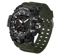 findtime Montre de sport militaire pour homme - Étanche - Montre numérique robuste avec rétroéclairage LED - Alarme et chronomètre, vert foncé, Sangle