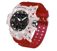 findtime Montre de sport militaire pour homme - Étanche - Montre numérique robuste avec rétroéclairage LED - Alarme et chronomètre, Rouge translucide, Sangle