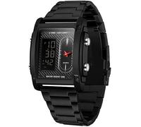 findtime Montre de sport rectangulaire pour homme en acier inoxydable noir avec affichage numérique analogique double fuseau horaire Relojes para Hombres Dress Unique Designer Sport Watch, noir