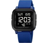 findtime Montre numérique carrée à LED - Grands chiffres - Pour homme et femme - Unisexe - Montre de sport numérique avec alarme/minuterie/double heure/chronomètre/12/24 h, bleu/noir, bracelet