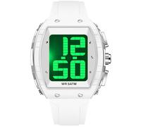 findtime Montre numérique pour homme âgé, grand cadran avec rétroéclairage LED parlant anglais, grand chiffre, minuterie facile à lire, alarme, étanche à 5 ATM, étanche, blanc, Décontracté
