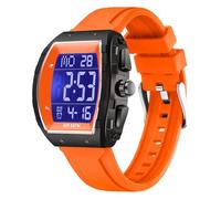 findtime Montre numérique pour homme Tonneau Sport Montre-bracelet étanche Mode Grand Chiffre LED Alarme Hommes Montre Calendrier Double Time Casual Bracelet en Silicone, Orange, Décontracté
