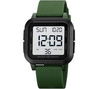 findtime Montre numérique unisexe pour homme et femme, cadran carré, grand chiffres, LED, étanche, alarme, compte à rebours, double heure, chronomètre, 12/24 heures, vert/blanc, Décontracté