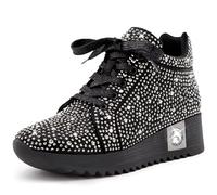 FINDVELL Baskets à paillettes pour femme - Chaussures compensées avec strass scintillants - Chaussures de mariée tendance à paillettes - Robe de mariée, noir, 42 EU