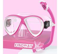 Findway Masque de Plongée Enfant, Masque Snorkeling pour 4-12 Ans, 180° Visible Lunettes de Plongée Enfant en Verre Trempé avec Tuba, Protection UV Garçons et Filles Lunettes de Natation