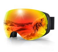 Findway Masque de Ski Magnetique, Lunettes de Ski Femme Homme OTG pour Snowboard et Ski Anti-buée, Anti-UV 400,Rouge Interchangeables Lentille Sphérique