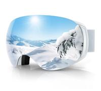 Findway Masque de Ski Magnetique, Lunettes de Ski Femme Homme OTG pour Snowboard et Ski Anti-buée, Anti-UV 400,Argent Interchangeables Lentille Sphérique
