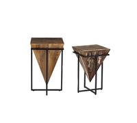 FINDY - Duo de Tables d'Appoint Pyramide Inversée Bois Massif et Métal Noir -