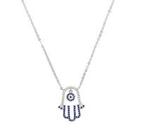 Fine 925 Silver Silver Women Jewelry Bijoux Bleu Blanc Luck Luck Hand Fatima Palm Pendant Colliers