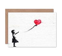 Fine Art Prints Banksy Carte de vœux graffiti fille ballon avec enveloppe à l'intérieur de qualité supérieure, jaune, rouge, blanc, noir, 12,50 x 17,50 cm