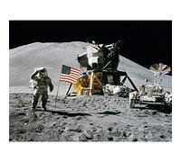Fine Art Prints Poster Mural Moon Space Apollo 15 Mission Flag Photo Grand Impression