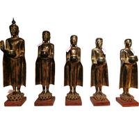 Fine Asianliving Bouddha debout avec moine debout 107-75cm Set/5 Fait à la main à partir de tronc d'arbre massif