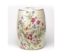Fine Asianliving Céramique Tabouret Beige Fleurs Fait main - Eirin D30xH45cm