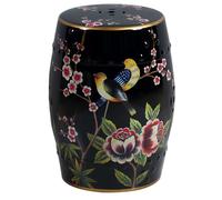 Fine Asianliving Céramique Tabouret Noir Oiseaux Fait main - Orion D30xH45cm