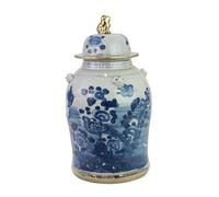 Fine Asianliving Chinese Ginger Jar Blue White Gilded Porcelain Birds D26xH46cm Pot de gingembre avec couvercle Céramique orientale Grand peint à la main asiatique Jingdezhen Mandarine Deko