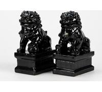Fine Asianliving Chinois Fu Chiens Gardiens du Temple Lions Noir Set/2 Porcelaine Fait main L6xP8xH15cm