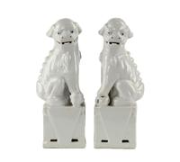 Fine Asianliving Chinois Fu Chiens Set/2 Porcelaine Blanc Fait main D11xH34cm
