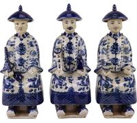 Fine Asianliving Empereur chinois assis Statues en porcelaine Trois générations Bleu Blanc Peint à la main Set/3 L11xP10xH27cm