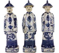 Fine Asianliving Empereur chinois statue en porcelaine Trois générations bleu blanc peint à la main Set/3 L8xP6xH27cm