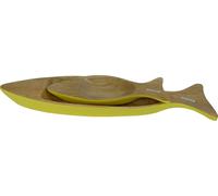 Fine Asianliving Mangowood Decorative Plates Set/2 Fish Hand Thailand Yellow (assiettes décoratives en bois de manguier)