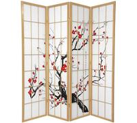 Fine Asianliving Paravent japonais Séparation de pièce L180xH180cm 4 panneaux Nature - Fleurs de cerisier