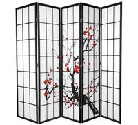 Fine Asianliving Paravent Japonais Shoji L225xH180cm 5 Panneaux Paper de Riz - Fleurs de Cerisier Séparateur de pièce Oriental Asiatique Cloison de Séparation